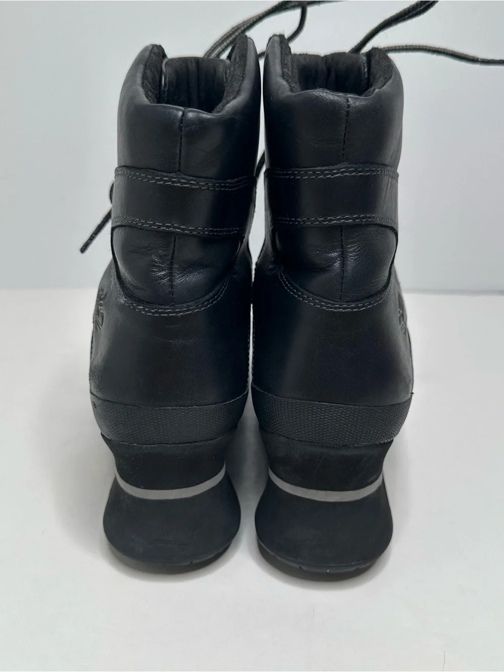 Timberland Black Leather Lace Up Wedge Heel Ankle Boots Womens Size 7 89395